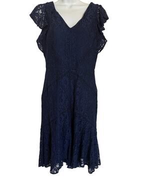 NWT Neiman Marcus Navy Blue Lace Flutter Seleeve Coctail Dress  10